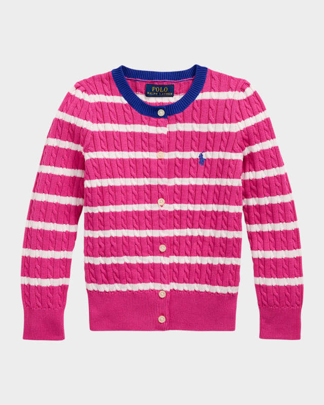 Girl's Striped Cable Knit Cardigan, Size 2-6X